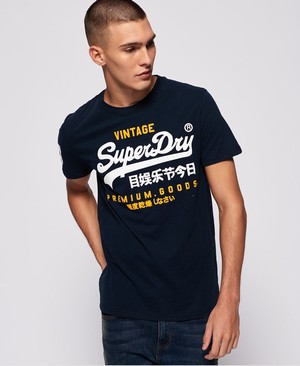 Superdry Premium Goods Duo Lite Férfi Pólók Sötétkék | JQHUO3216